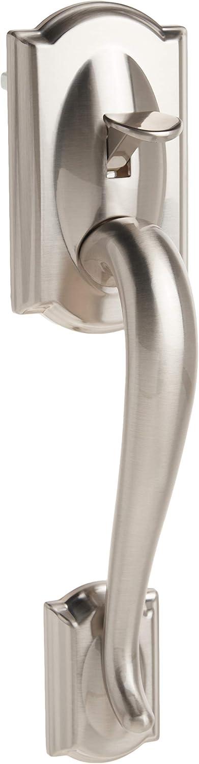image:imageSchlage FE285 CAM 619 FLA LH Camelot Front Entry Handleset with LeftHanded Flair Lever Lower Half Grip Satin NickelSatin Nickel