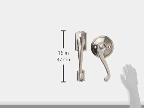 image:imageSchlage FE285 CAM 619 FLA LH Camelot Front Entry Handleset with LeftHanded Flair Lever Lower Half Grip Satin NickelSatin Nickel