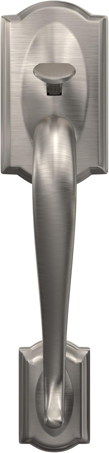 image:imageSchlage FE285 CAM 619 FLA LH Camelot Front Entry Handleset with LeftHanded Flair Lever Lower Half Grip Satin NickelSatin Nickel