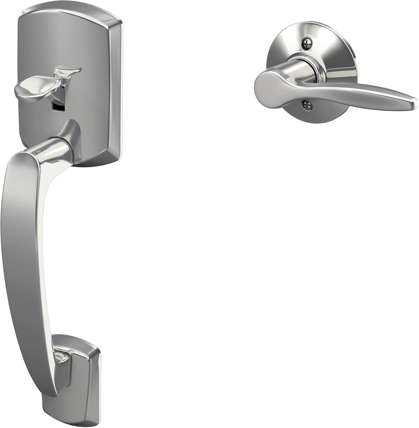 image:imageSchlage FE285 GRW 622 DEL RH Greenwich Front Entry Handleset with Right Handed Delfayo Door Lever Lower Half Grip Matte BlackBright Chrome