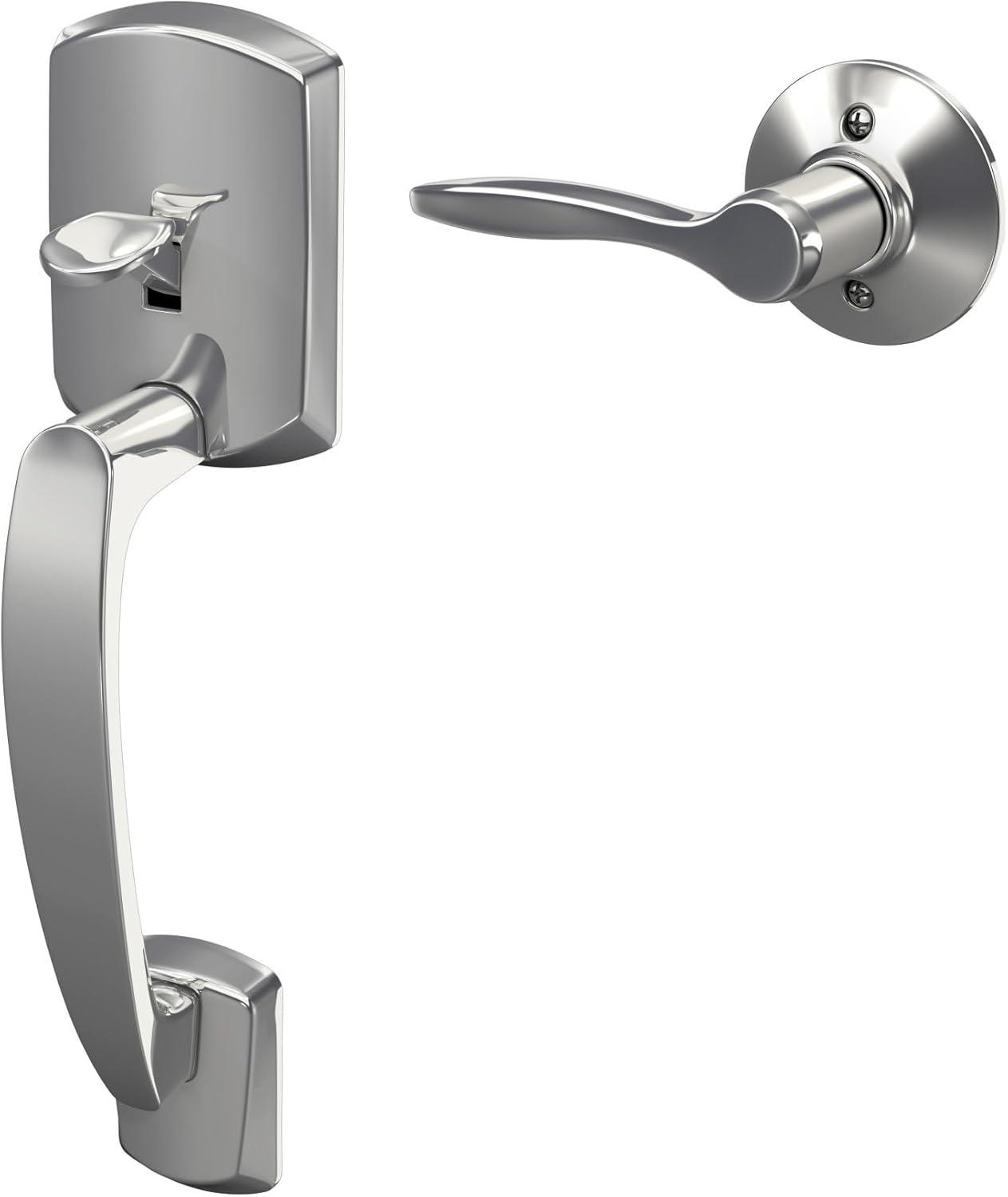 image:imageSchlage FE285 GRW 622 DEL RH Greenwich Front Entry Handleset with Right Handed Delfayo Door Lever Lower Half Grip Matte BlackBright Chrome