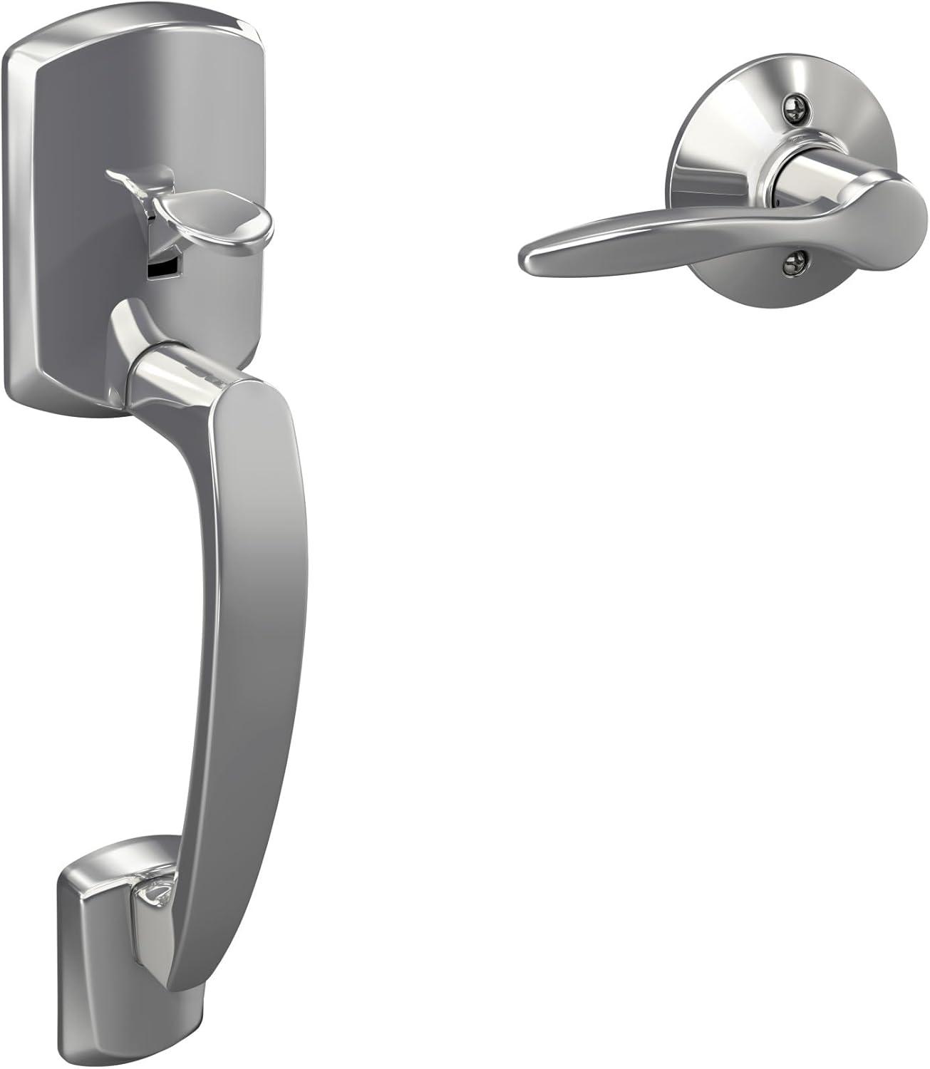 image:imageSchlage FE285 GRW 622 DEL RH Greenwich Front Entry Handleset with Right Handed Delfayo Door Lever Lower Half Grip Matte BlackBright Chrome