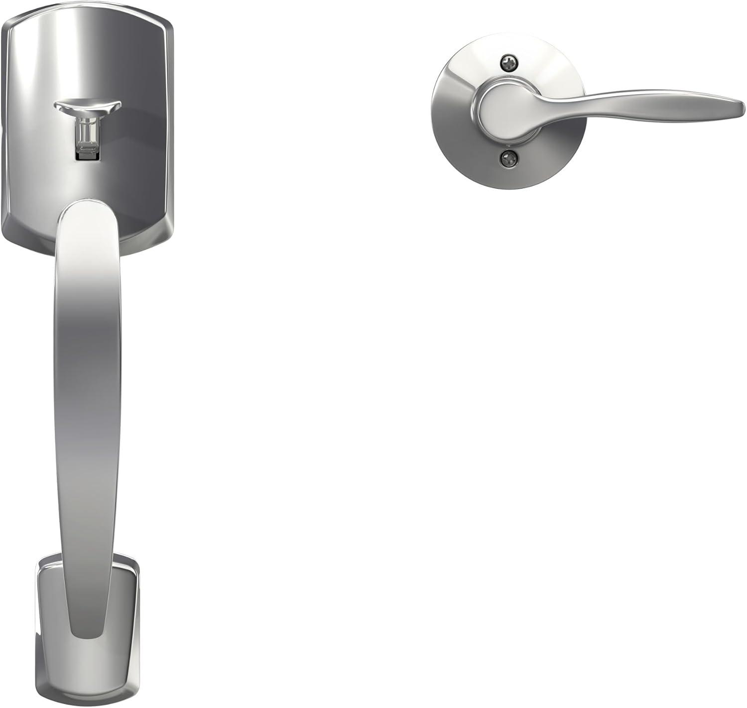 image:imageSchlage FE285 GRW 622 DEL RH Greenwich Front Entry Handleset with Right Handed Delfayo Door Lever Lower Half Grip Matte BlackBright Chrome