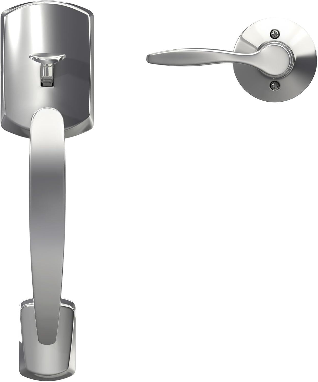 image:imageSchlage FE285 GRW 622 DEL RH Greenwich Front Entry Handleset with Right Handed Delfayo Door Lever Lower Half Grip Matte BlackBright Chrome