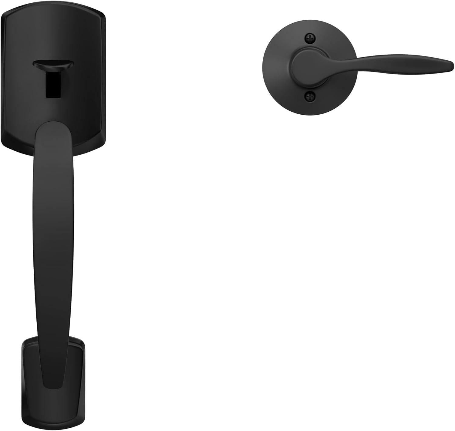 image:imageSchlage FE285 GRW 622 DEL RH Greenwich Front Entry Handleset with Right Handed Delfayo Door Lever Lower Half Grip Matte BlackMatte Black
