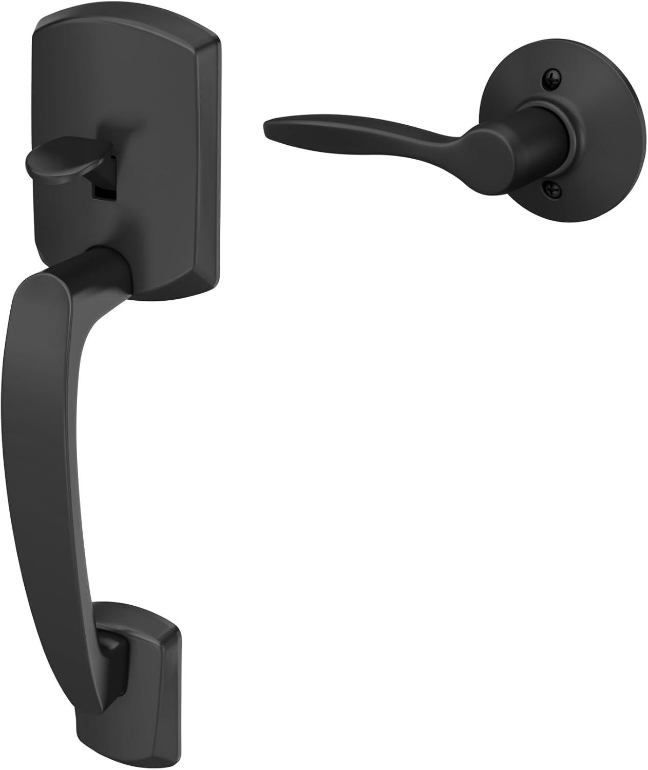 image:imageSchlage FE285 GRW 622 DEL RH Greenwich Front Entry Handleset with Right Handed Delfayo Door Lever Lower Half Grip Matte BlackMatte Black