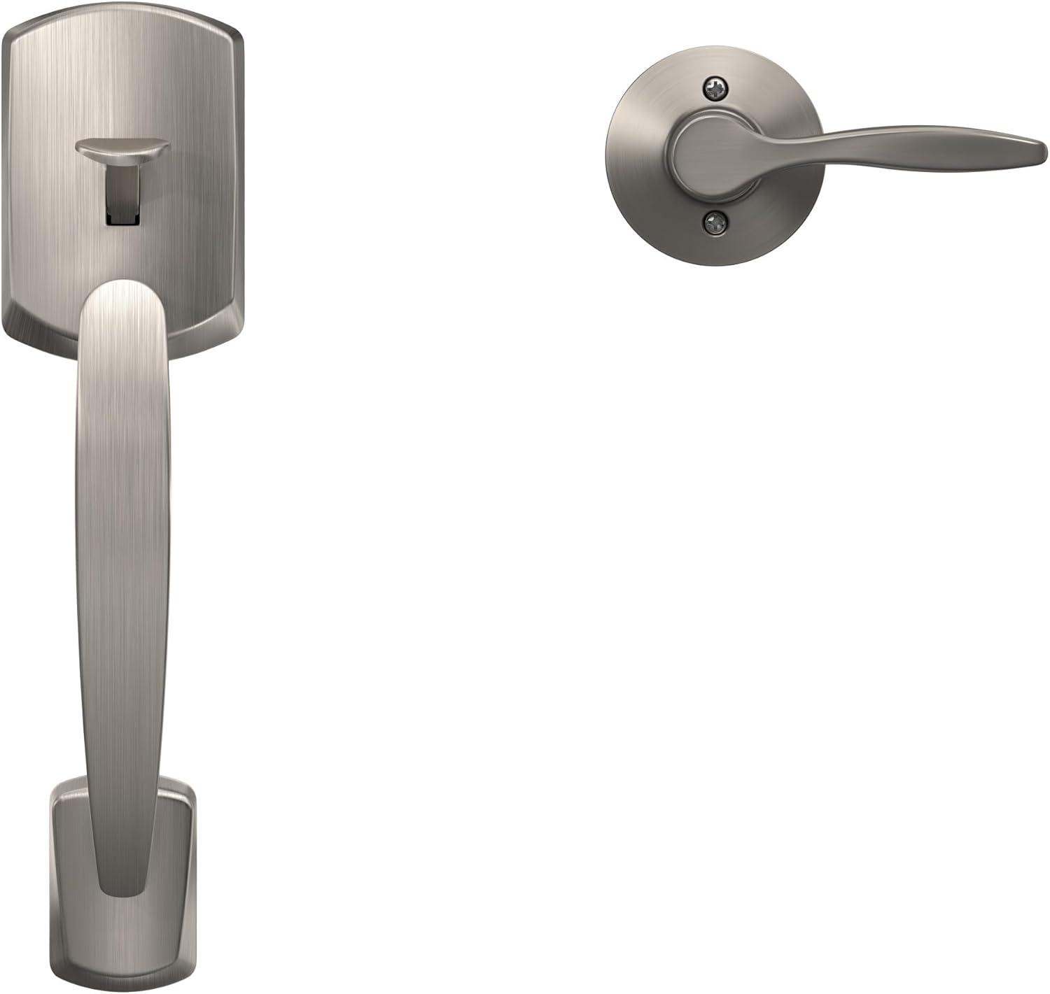 image:imageSchlage FE285 GRW 622 DEL RH Greenwich Front Entry Handleset with Right Handed Delfayo Door Lever Lower Half Grip Matte BlackSatin Nickel