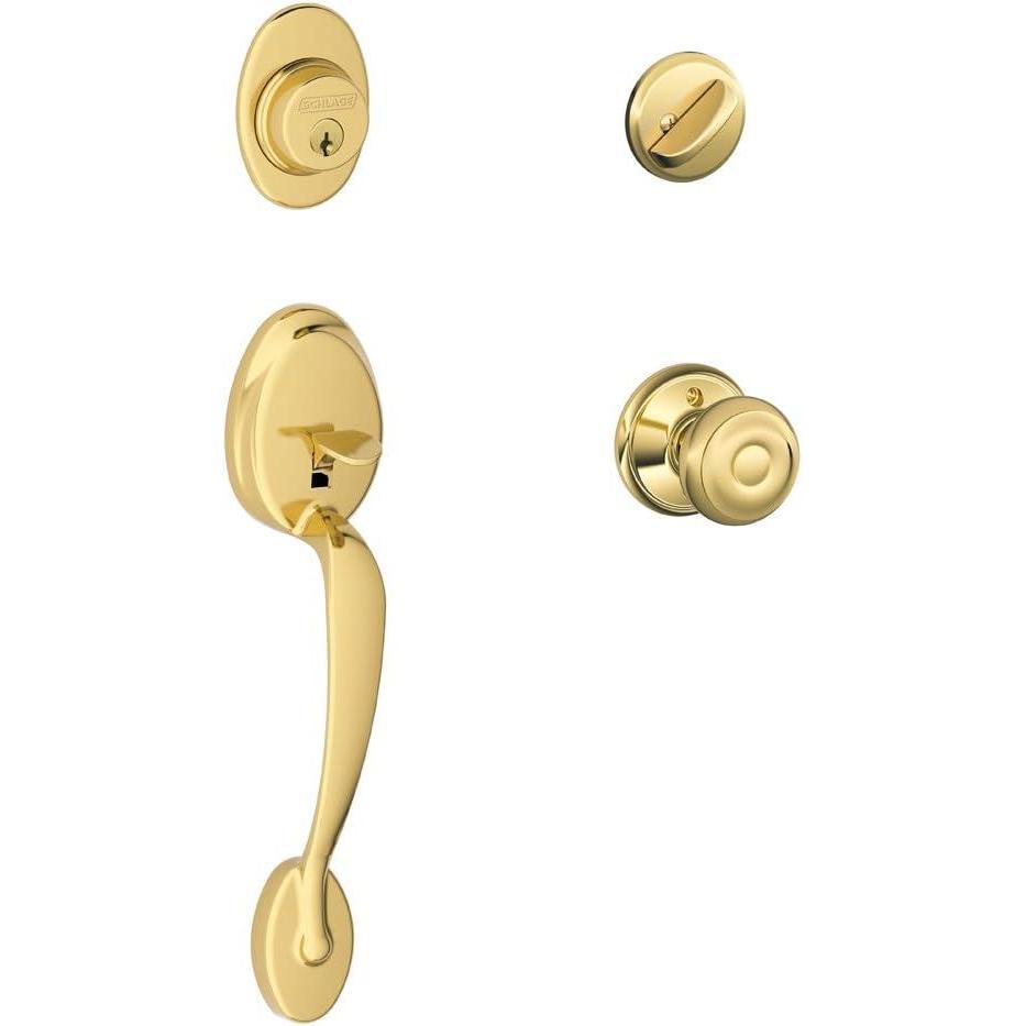 image:imagePlymouth Single Cylinder Handleset and Georgian Knob Bright Brass F60 PLY 505 GEO 605Bright Brass