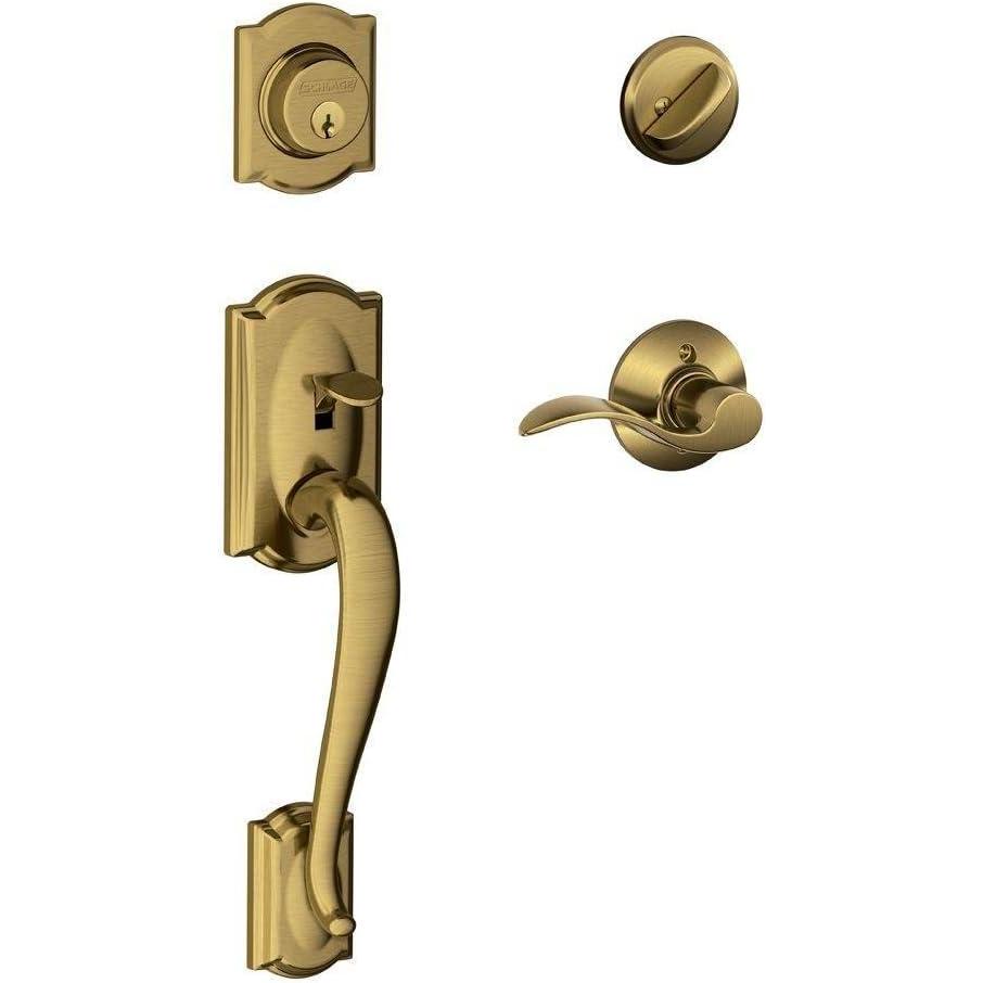 image:imageSCHLAGE Camelot Single Cylinder Handleset and Right Hand Accent Lever Antique Brass F60 CAM 609 Acc RHStandard Interior Trim