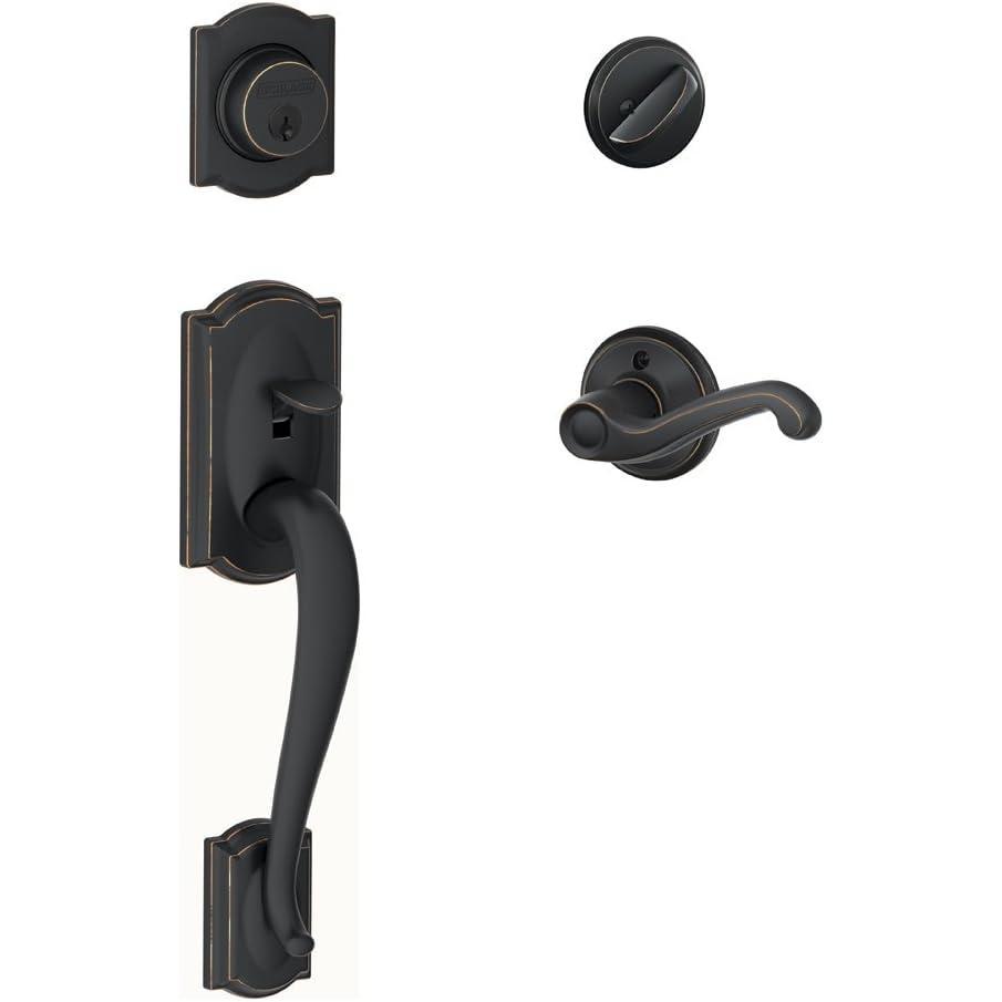 image:imageSCHLAGE Lock Company Camelot Single Cylinder Handleset and Left Hand Flair Lever Aged Bronze F60 CAM 716 FLA LH