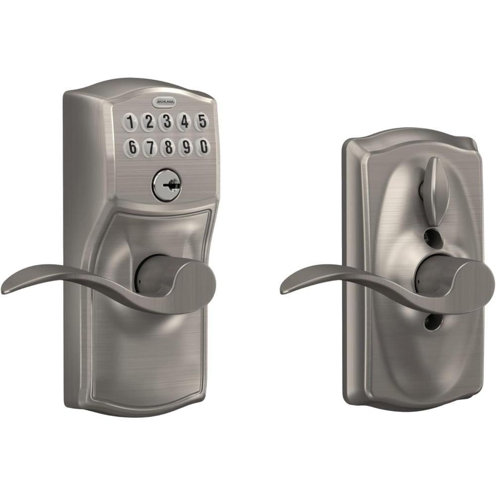 image:imageSCHLAGE Satin Nickel FE595VCAM619ACC Camelot Keypad Entry with FlexLock and Accent Levers