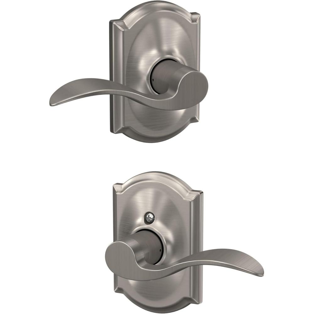 image:imageSchlage F10 ACC 619 CAM Accent Door Lever with Camelot Trim Hall amp Closet Passage Lock Satin NickelPassage