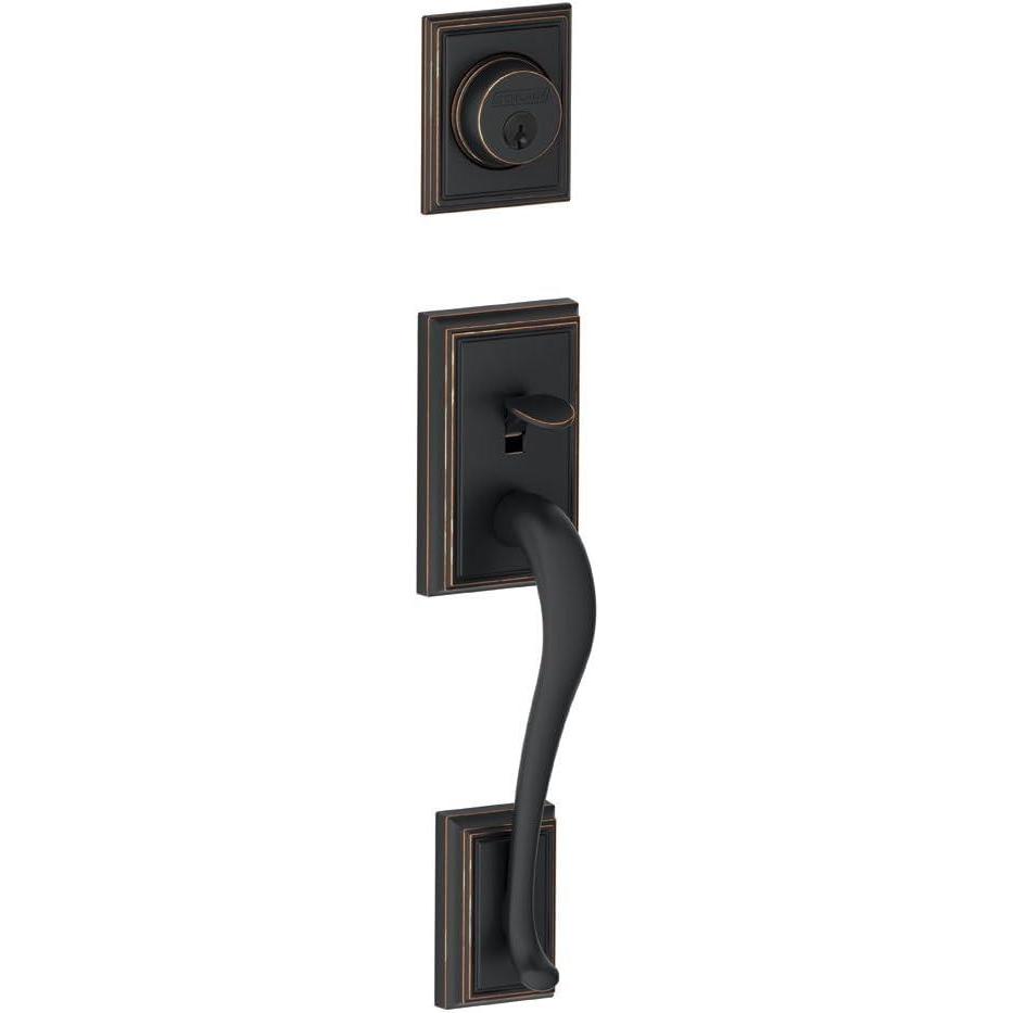 image:imageSchlage F58 ADD 622 Addison Exterior Handleset with Deadbolt Matte Black Exterior Half OnlyAged Bronze