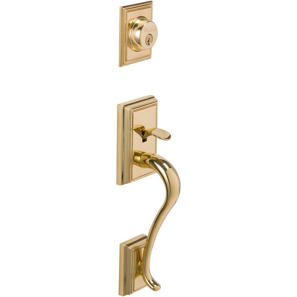 image:imageSchlage F58 ADD 622 Addison Exterior Handleset with Deadbolt Matte Black Exterior Half OnlyBright Brass