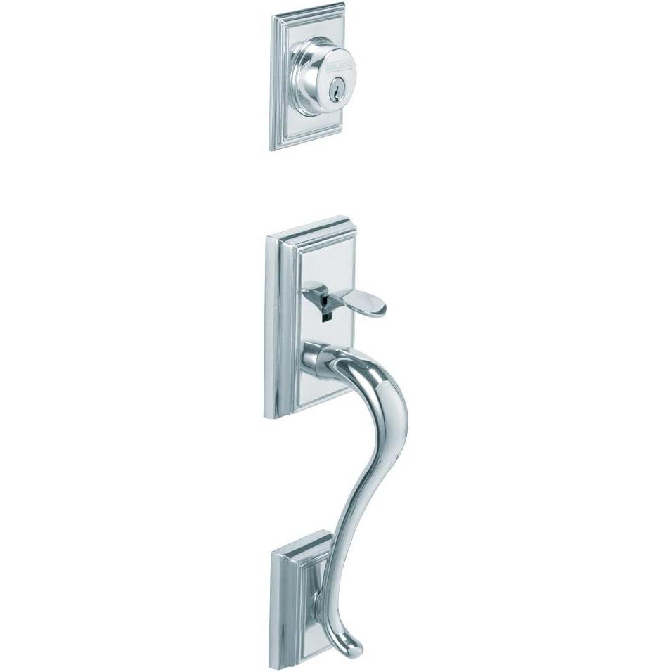 image:imageSchlage F58 ADD 622 Addison Exterior Handleset with Deadbolt Matte Black Exterior Half OnlyBright Chrome