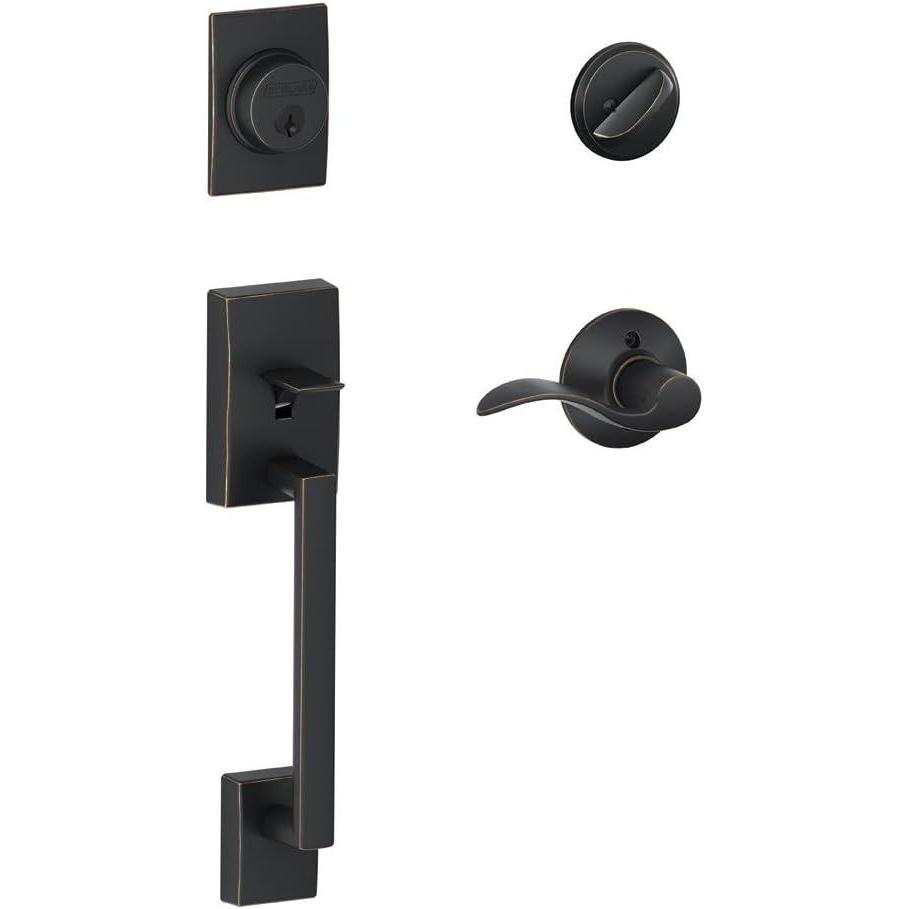 image:imageSchlage F60 CEN 716 Acc RH Century Handle Set with Accent Lever Interior Right Hand Aged Bronze