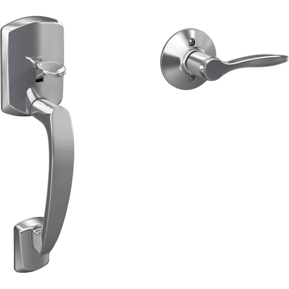 image:imageSchlage FE285 GRW 622 DEL RH Greenwich Front Entry Handleset with Right Handed Delfayo Door Lever Lower Half Grip Matte BlackBright Chrome