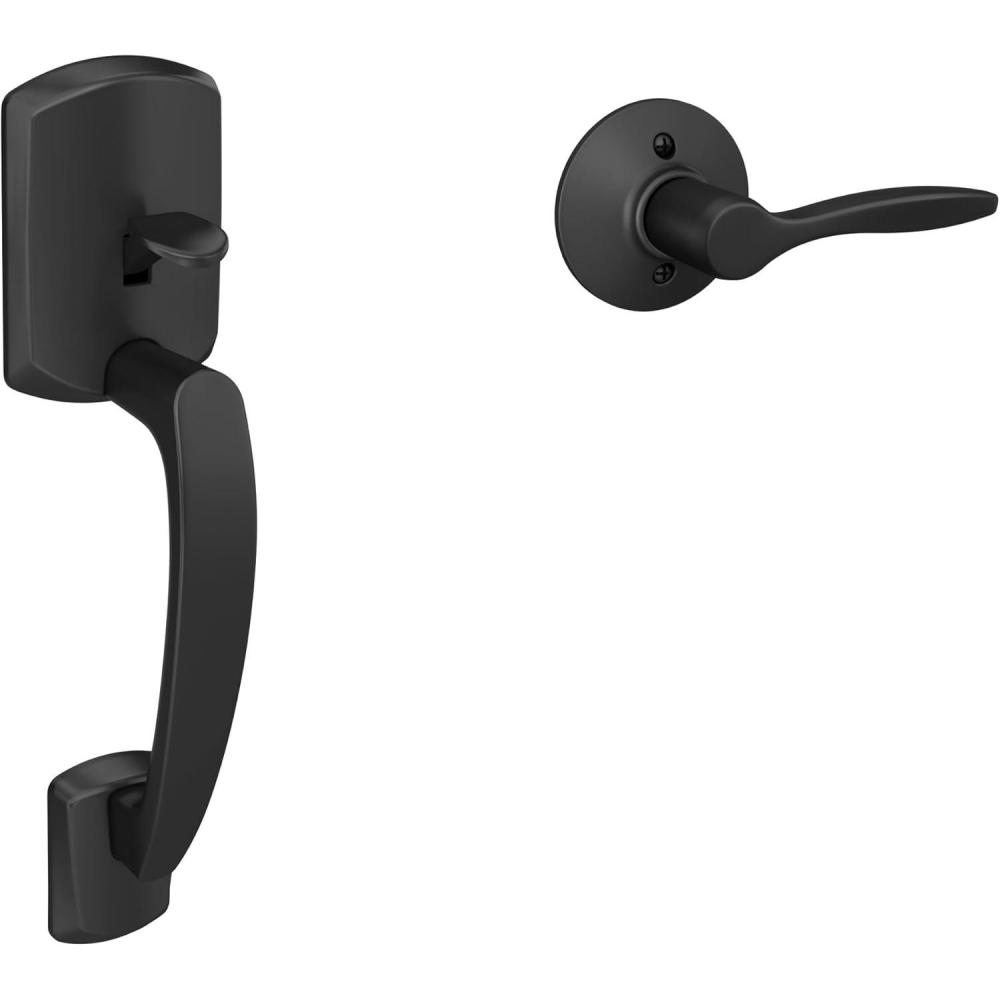 image:imageSchlage FE285 GRW 622 DEL RH Greenwich Front Entry Handleset with Right Handed Delfayo Door Lever Lower Half Grip Matte BlackMatte Black