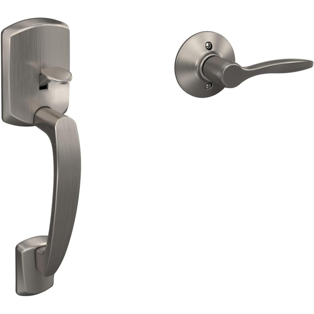 image:imageSchlage FE285 GRW 622 DEL RH Greenwich Front Entry Handleset with Right Handed Delfayo Door Lever Lower Half Grip Matte BlackSatin Nickel