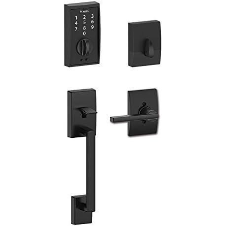 image:imageSchlage Touch FE375CEN622LAT Matte Black Keyless Touchscreen Deadbolt with Century trim paired with Century Handleset and Latitude Lever with Century trim Entry Door Handleset