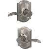 image:imageSchlage F10 ACC 619 CAM Accent Door Lever with Camelot Trim Hall amp Closet Passage Lock Satin NickelPassage