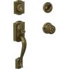 image:imageSchlage F60 V CAM 609 GEO Camelot Front Entry Handleset with Georgian Knob Deadbolt Keyed 1 Side Antique Brass