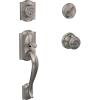 image:imageSchlage F60 V CAM 619 GEO Camelot Front Entry Handleset with Georgian Knob Deadbolt Keyed 1 Side Satin Nickel