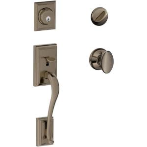 Addison Single Cylinder Handleset and Siena Knob, Antique Pewter (F60 ADD 620 SIE)