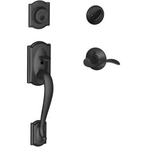 SCHLAGE Camelot Single Cylinder Handleset and Left Hand Accent Lever, Matte Black (F60 CAM 622 Acc LH)(Standard Interior Trim)