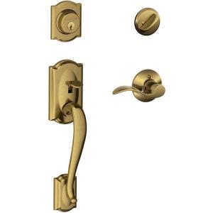 SCHLAGE Camelot Single Cylinder Handleset and Right Hand Accent Lever, Antique Brass (F60 CAM 609 Acc RH)(Standard Interior Trim)