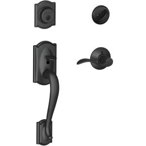 SCHLAGE Camelot Single Cylinder Handleset and Right Hand Accent Lever, Matte Black (F60 CAM 622 Acc RH)(Standard Interior Trim)
