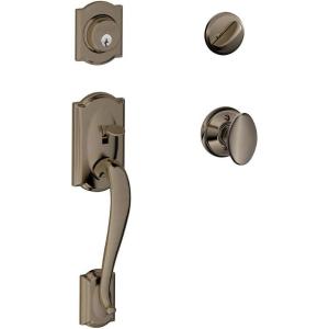 SCHLAGE Camelot Single Cylinder Handleset and Siena Knob, Antique Pewter (F60 CAM 620 SIE)