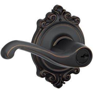 SCHLAGE F51A FLA 716 BRK Flair Lever with Brookshire Trim Keyed Entry Lock, Aged Bronze(Brookshire)