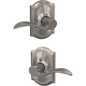 Schlage F10 ACC 619 CAM Accent Door Lever with Camelot Trim, Hall & Closet Passage Lock, Satin Nickel(Passage)