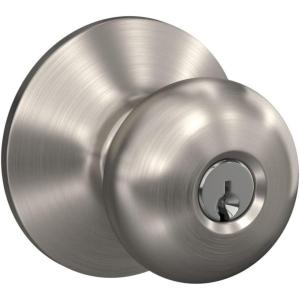 Schlage F51A PLY 619 Plymouth Door Knob, Keyed Entry Lock, Satin Nickel
