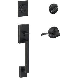 Schlage F60 CEN 716 Acc RH Century Handle Set with Accent Lever Interior Right Hand, Aged Bronze