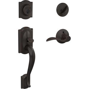 Schlage F60 V CAM 716 ACC Camelot Front Entry Handleset with Accent Lever, Deadbolt Keyed 1 Side, Aged Bronze(Aged Bronze)