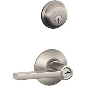 Schlage FB50N V LAT 619 Single Cylinder Deadbolt and Keyed Entry Latitude Lever, Satin Nickel(Security Set_Latitude)