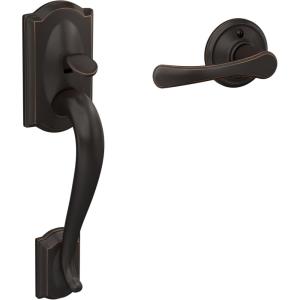 Schlage FE285 CAM 619 FLA LH Camelot Front Entry Handleset with Left-Handed Flair Lever, Lower Half Grip, Satin Nickel(Aged Bronze)