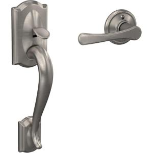 Schlage FE285 CAM 619 FLA LH Camelot Front Entry Handleset with Left-Handed Flair Lever, Lower Half Grip, Satin Nickel(Satin Nickel)