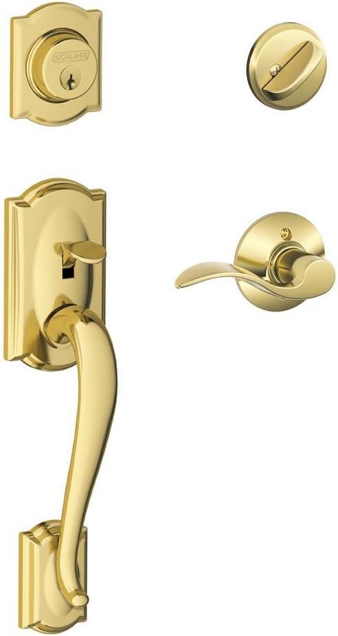 image:imageSCHLAGE Camelot Single Cylinder Handleset and Right Hand Accent Lever Bright Brass F60 CAM 505 Acc 605 RHBright Brass