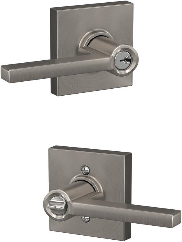 image:imageSCHLAGE F51A LAT 619 COL Latitude Lever with Collins Trim Keyed Entry Lock Satin NickelPack of 1