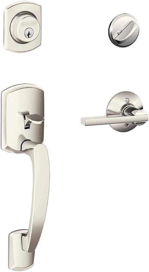 image:imageSCHLAGE Greenwich Single Cylinder Handleset and Bowery Knob Polished Nickel F60 GRW 618 BWEPolished Nickel