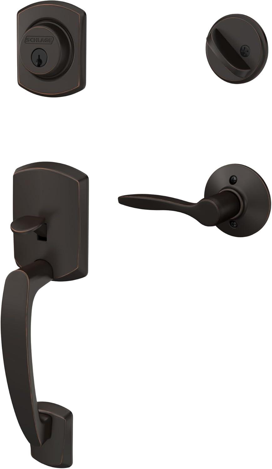 image:imageSCHLAGE Greenwich Single Cylinder Handleset and Broadway Lever Matte Black F60 GRW 622 BRW GRWAged Bronze