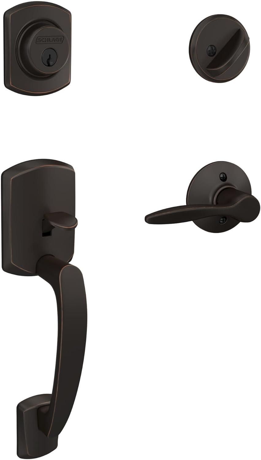 image:imageSCHLAGE Greenwich Single Cylinder Handleset and Broadway Lever Matte Black F60 GRW 622 BRW GRWAged Bronze