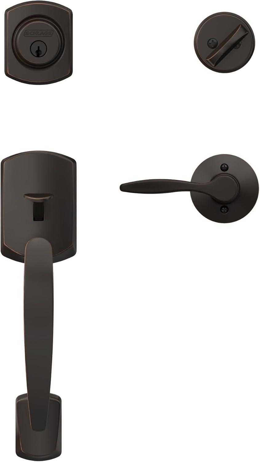 image:imageSCHLAGE Greenwich Single Cylinder Handleset and Broadway Lever Matte Black F60 GRW 622 BRW GRWAged Bronze