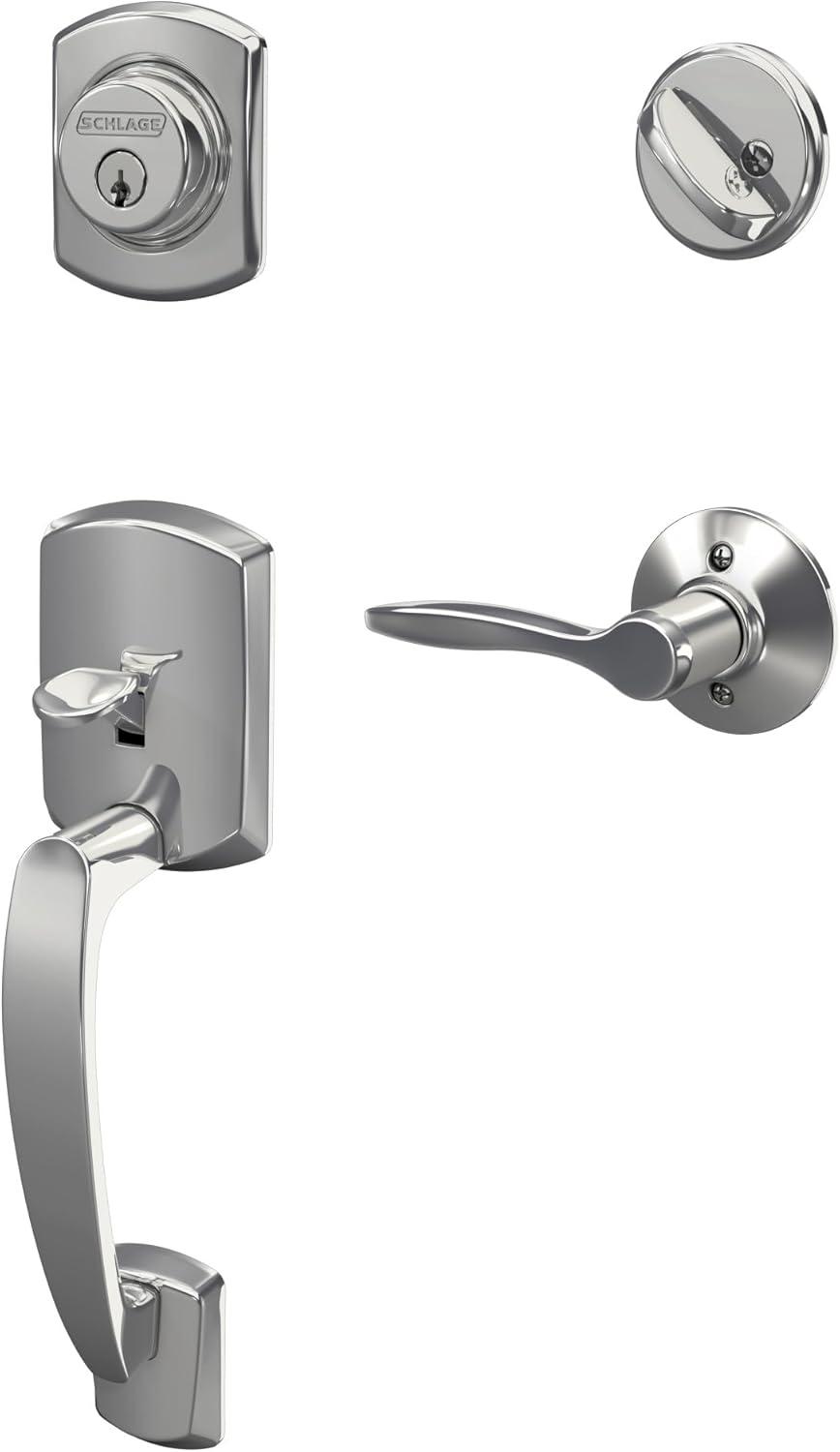 image:imageSCHLAGE Greenwich Single Cylinder Handleset and Broadway Lever Matte Black F60 GRW 622 BRW GRWBright Chrome