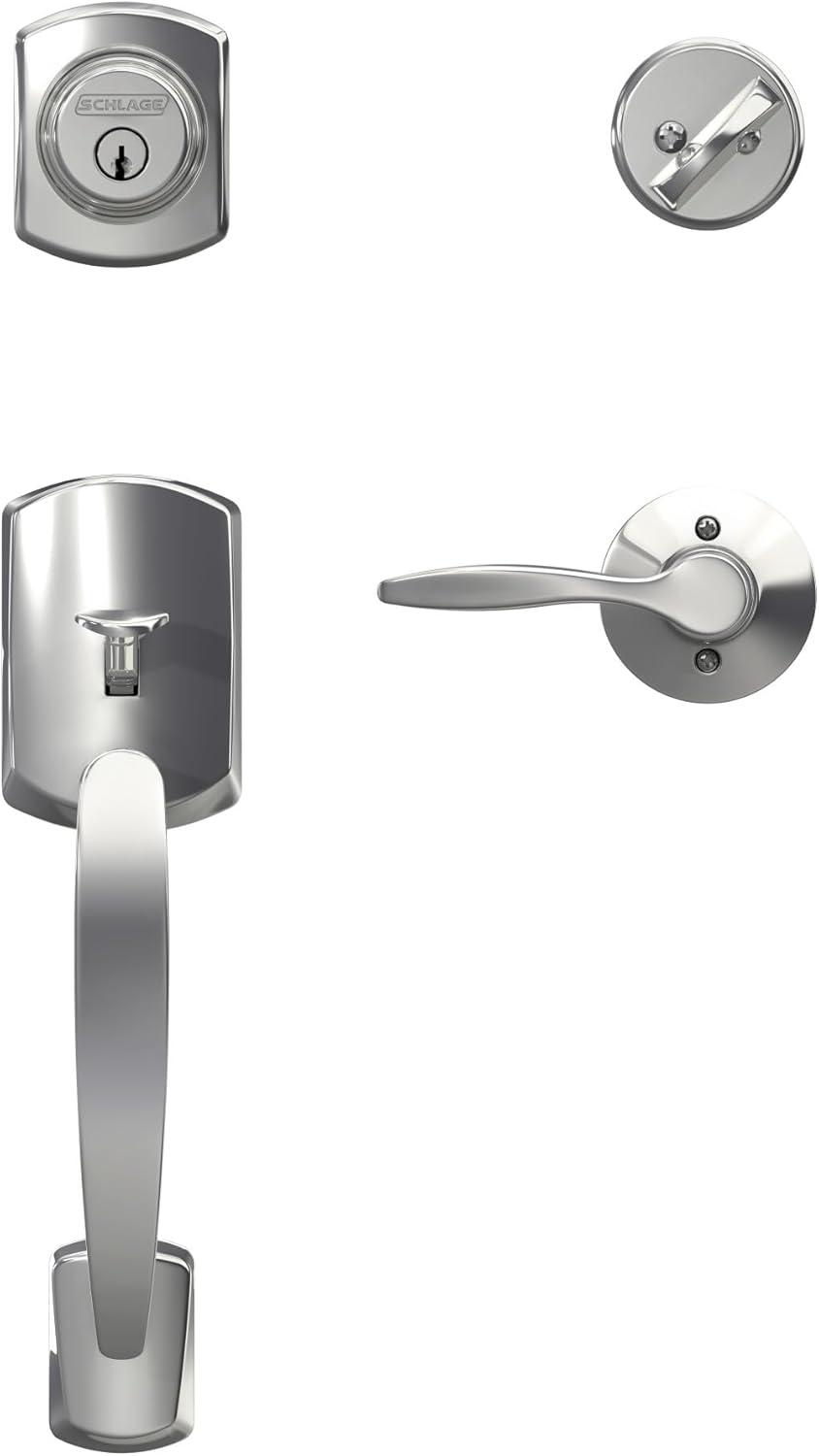 image:imageSCHLAGE Greenwich Single Cylinder Handleset and Broadway Lever Matte Black F60 GRW 622 BRW GRWBright Chrome