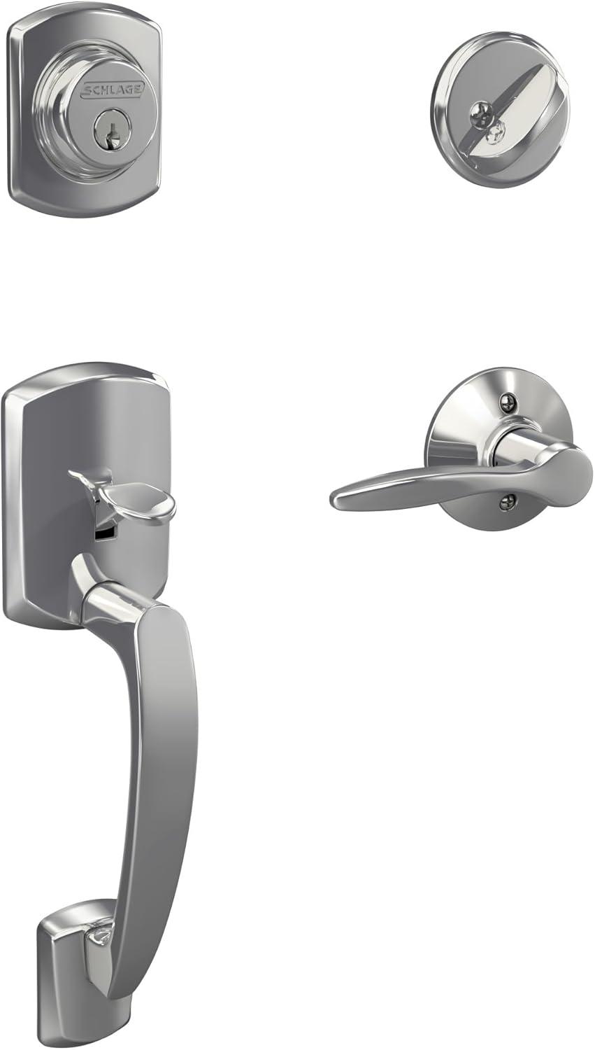 image:imageSCHLAGE Greenwich Single Cylinder Handleset and Broadway Lever Matte Black F60 GRW 622 BRW GRWBright Chrome