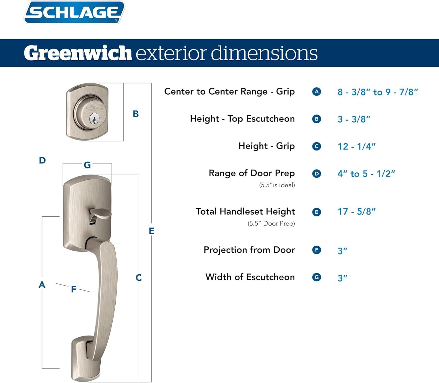 image:imageSCHLAGE Greenwich Single Cylinder Handleset and Broadway Lever Matte Black F60 GRW 622 BRW GRWBright Chrome